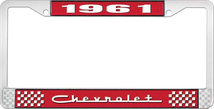 1961 Chevrolet Red And Chrome License Plate Frame With White Lettering