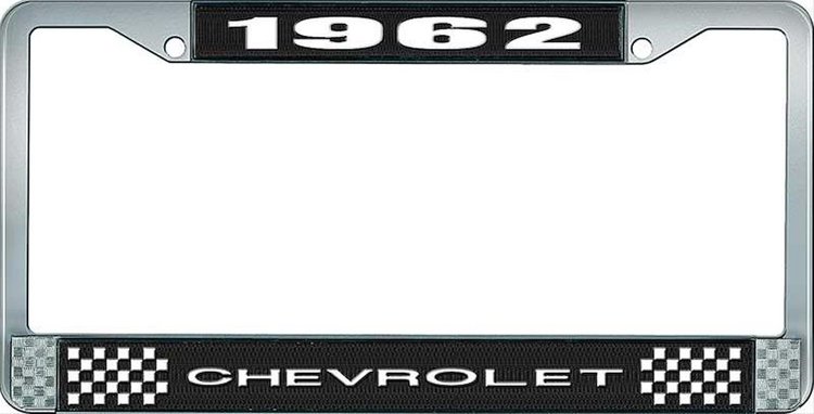 1962 Chevrolet Black And Chrome License Plate Frame With White Lettering