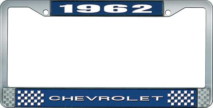 1962 Chevrolet Blue And Chrome License Plate Frame With White Lettering