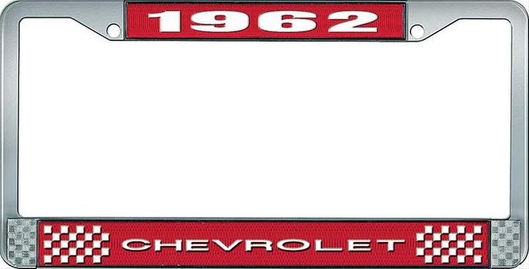 1962 Chevrolet Red And Chrome License Plate Frame With White Lettering