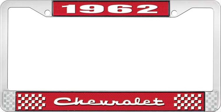 1962 Chevrolet Red And Chrome License Plate Frame With White Lettering