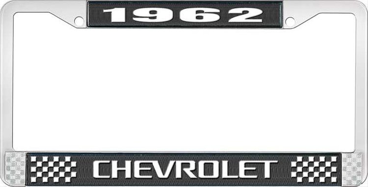 1962 Chevrolet Black And Chrome License Plate Frame With White Lettering