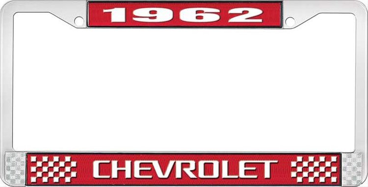 1962 Chevrolet Red And Chrome License Plate Frame With White Lettering