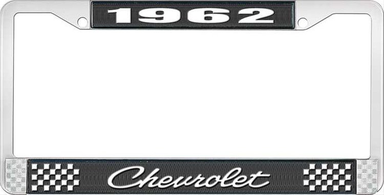 1962 Chevrolet Black And Chrome License Plate Frame With White Lettering