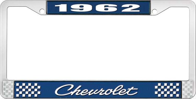 1962 Chevrolet Blue And Chrome License Plate Frame With White Lettering