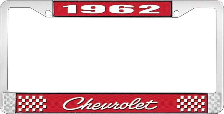 1962 Chevrolet Red And Chrome License Plate Frame With White Lettering
