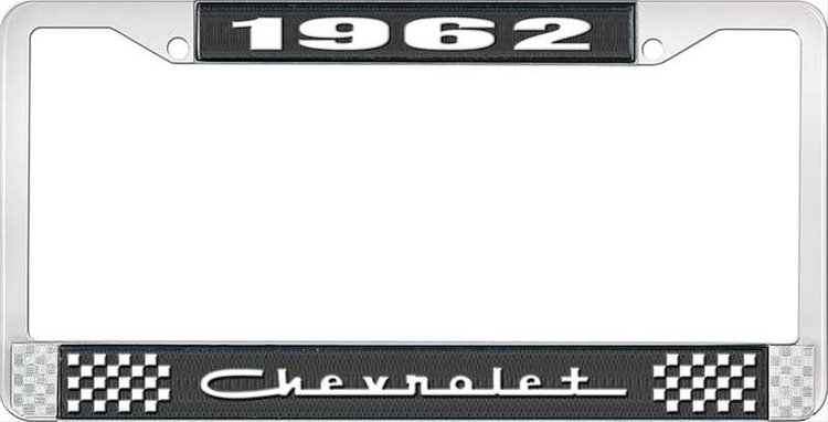 1962 Chevrolet Black And Chrome License Plate Frame With White Lettering