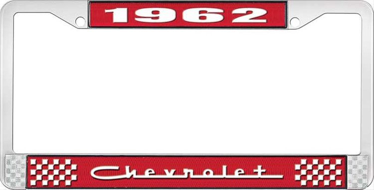 1962 Chevrolet Red And Chrome License Plate Frame With White Lettering