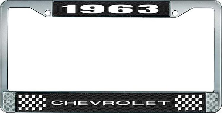 1963 Chevrolet Black And Chrome License Plate Frame With White Lettering