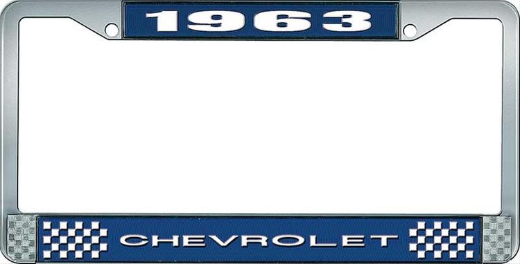 1963 Chevrolet Blue And Chrome License Plate Frame With White Lettering