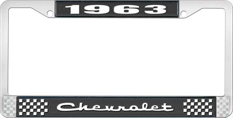 1963 Chevrolet Black And Chrome License Plate Frame With White Lettering