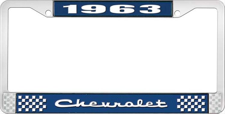 1963 Chevrolet Blue And Chrome License Plate Frame With White Lettering