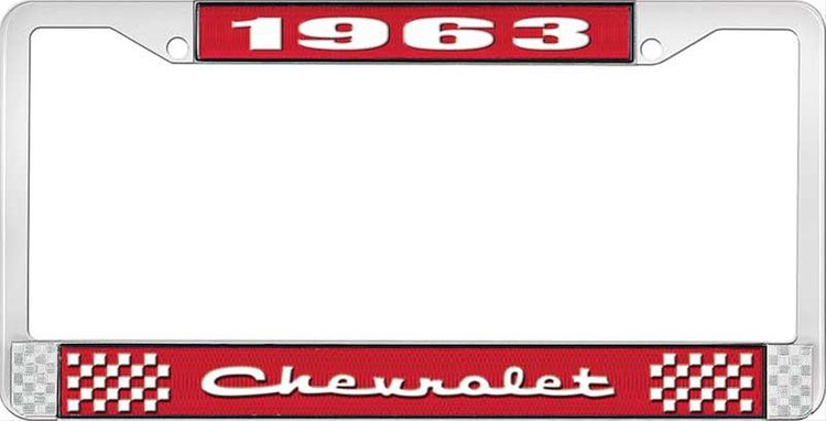 1963 Chevrolet Red And Chrome License Plate Frame With White Lettering