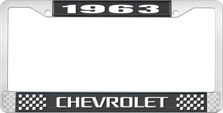 1963 Chevrolet Black And Chrome License Plate Frame With White Lettering