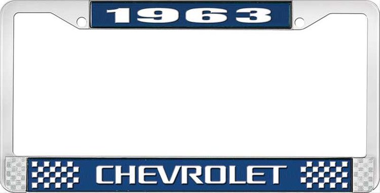 1963 Chevrolet Blue And Chrome License Plate Frame With White Lettering