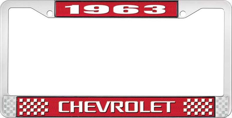 1963 Chevrolet Red And Chrome License Plate Frame With White Lettering