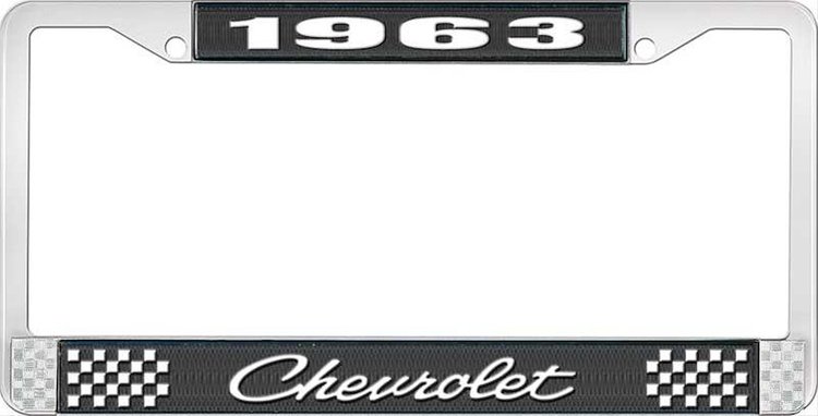 1963 Chevrolet Black And Chrome License Plate Frame With White Lettering