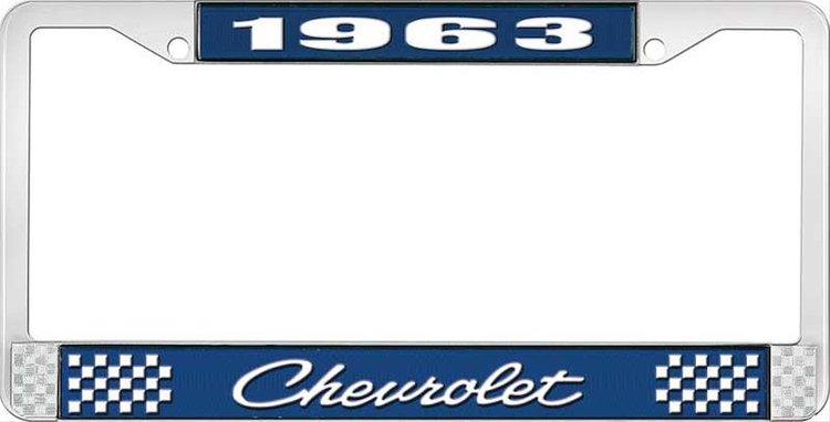 1963 Chevrolet Blue And Chrome License Plate Frame With White Lettering