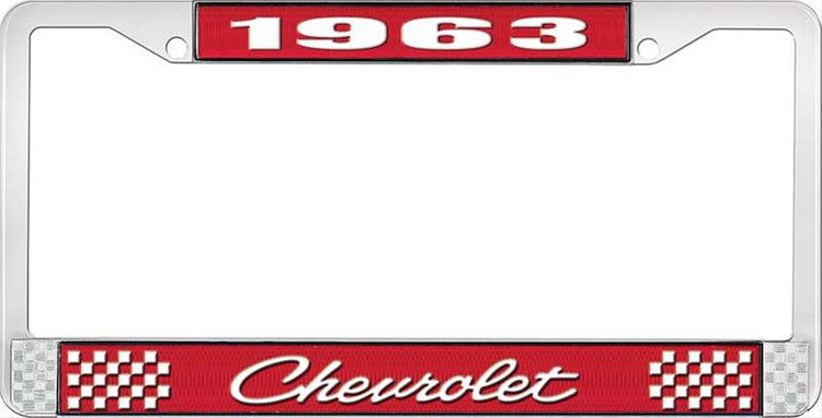 1963 Chevrolet Red And Chrome License Plate Frame With White Lettering
