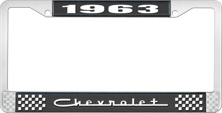 1963 Chevrolet Black And Chrome License Plate Frame With White Lettering