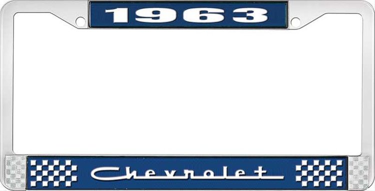 1963 Chevrolet Blue And Chrome License Plate Frame With White Lettering