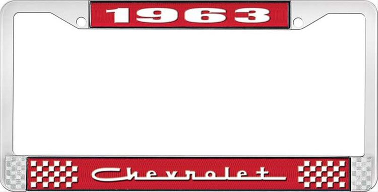 1963 Chevrolet Red And Chrome License Plate Frame With White Lettering