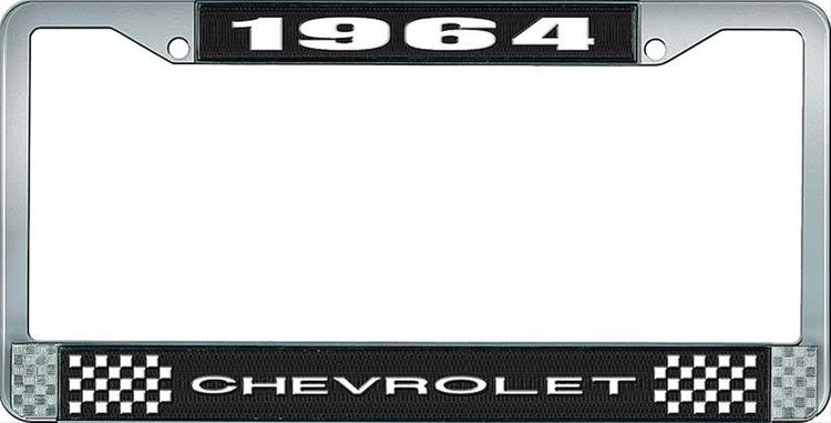 1964 Chevrolet Black And Chrome License Plate Frame With White Lettering