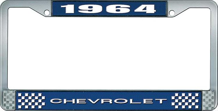 1964 Chevrolet Blue And Chrome License Plate Frame With White Lettering