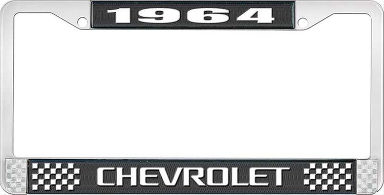 1964 Chevrolet Black And Chrome License Plate Frame With White Lettering