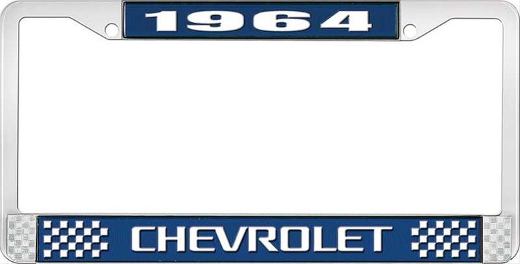 1964 Chevrolet Blue And Chrome License Plate Frame With White Lettering