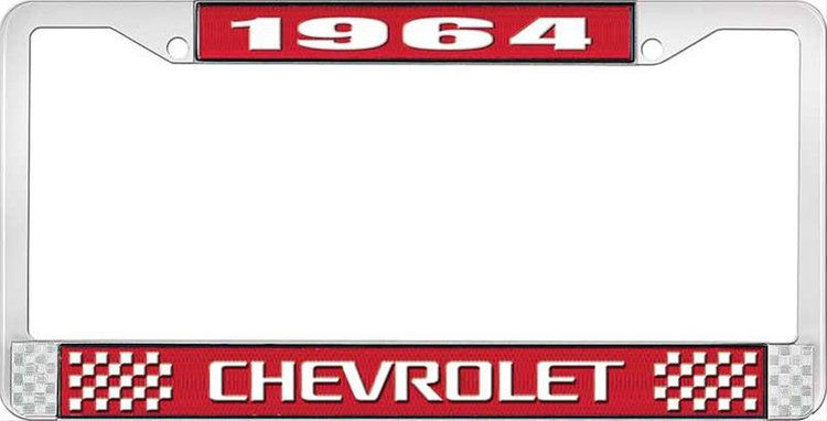 1964 Chevrolet Red And Chrome License Plate Frame With White Lettering