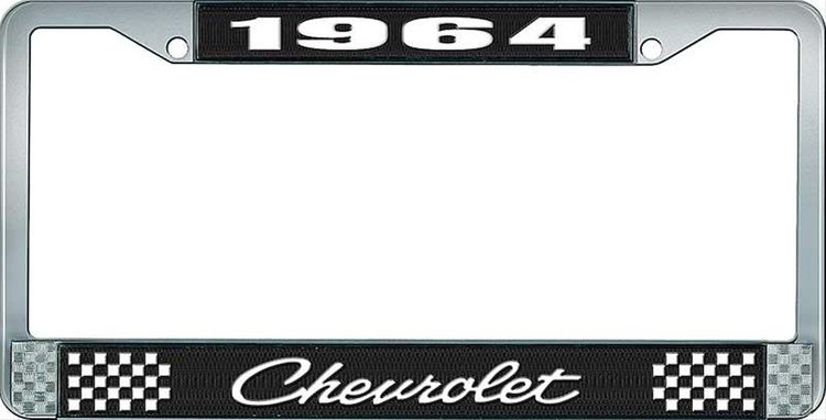 1964 Chevrolet Black And Chrome License Plate Frame With White Lettering
