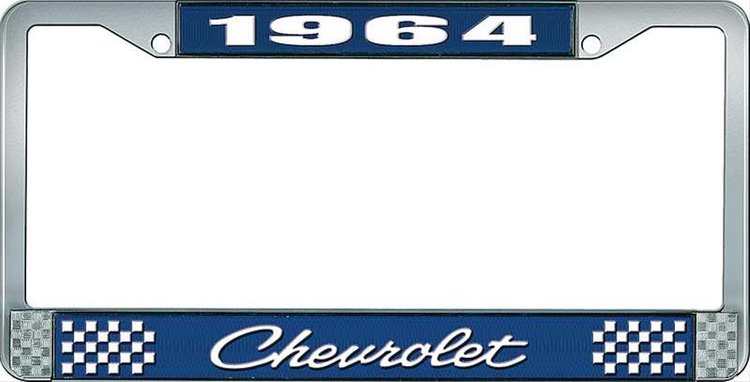 1964 Chevrolet Blue And Chrome License Plate Frame With White Lettering