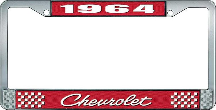 1964 Chevrolet Red And Chrome License Plate Frame With White Lettering