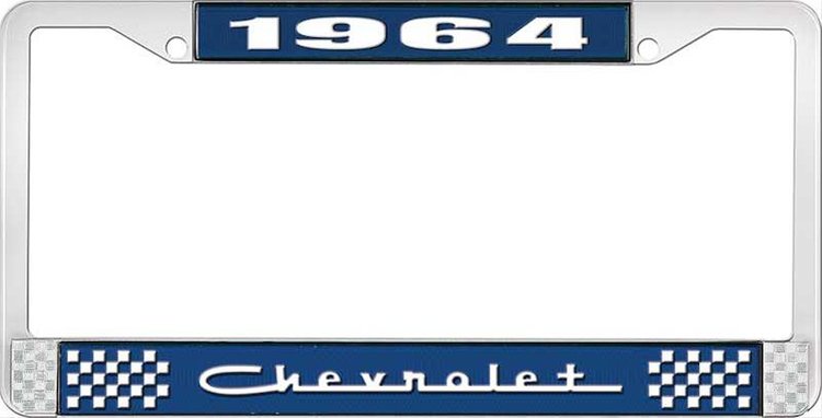 1964 Chevrolet Blue And Chrome License Plate Frame With White Lettering