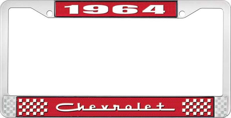 1964 Chevrolet Red And Chrome License Plate Frame With White Lettering