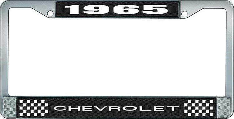 1965 Chevrolet Black And Chrome License Plate Frame With White Lettering