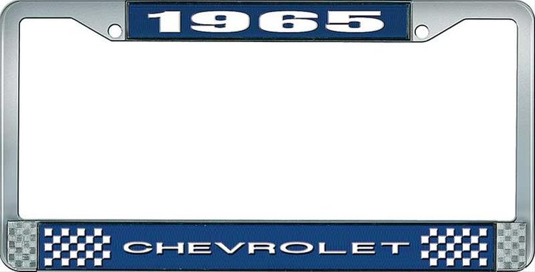 1965 Chevrolet Blue And Chrome License Plate Frame With White Lettering