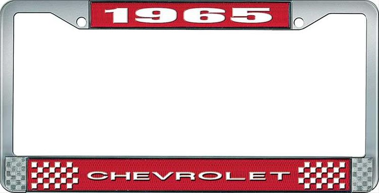 1965 Chevrolet Red And Chrome License Plate Frame With White Lettering