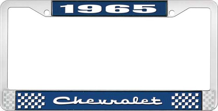 1965 Chevrolet Blue And Chrome License Plate Frame With White Lettering