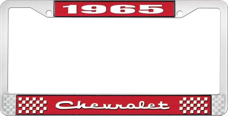 1965 Chevrolet Red And Chrome License Plate Frame With White Lettering