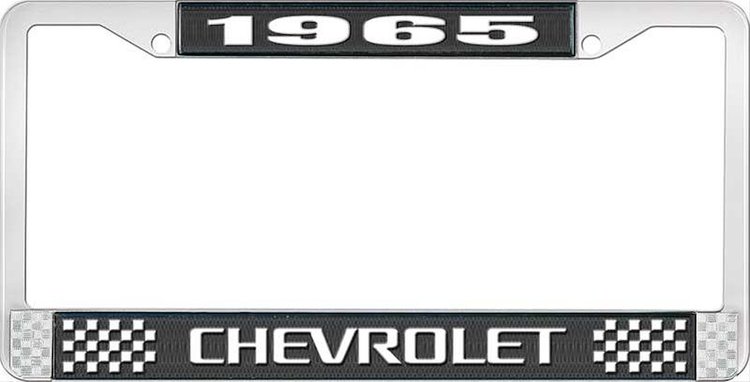 1965 Chevrolet Black And Chrome License Plate Frame With White Lettering