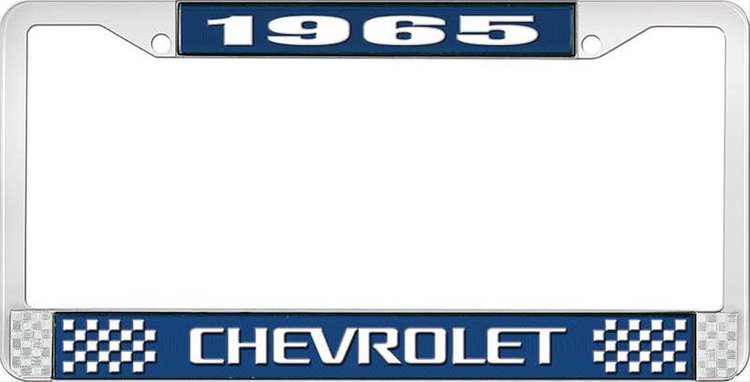 1965 Chevrolet Blue And Chrome License Plate Frame With White Lettering
