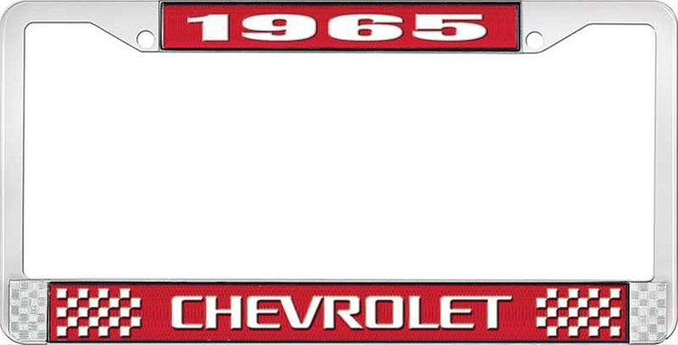 1965 Chevrolet Red And Chrome License Plate Frame With White Lettering