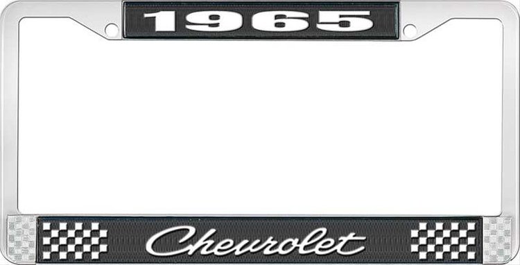 1965 Chevrolet Black And Chrome License Plate Frame With White Lettering