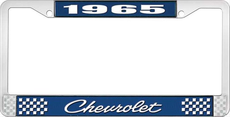 1965 Chevrolet Blue And Chrome License Plate Frame With White Lettering