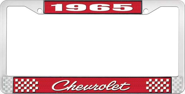 1965 Chevrolet Red And Chrome License Plate Frame With White Lettering