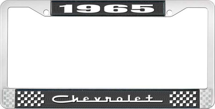 1965 Chevrolet Black And Chrome License Plate Frame With White Lettering