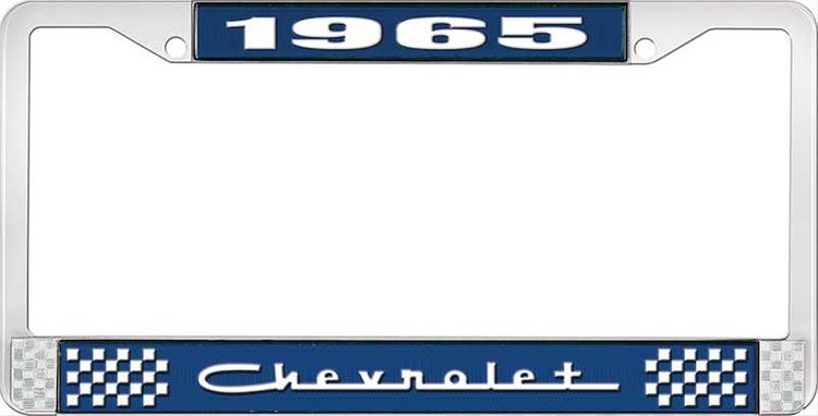 1965 Chevrolet Blue And Chrome License Plate Frame With White Lettering