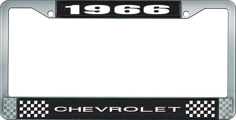 1966 Chevrolet Black And Chrome License Plate Frame With White Lettering